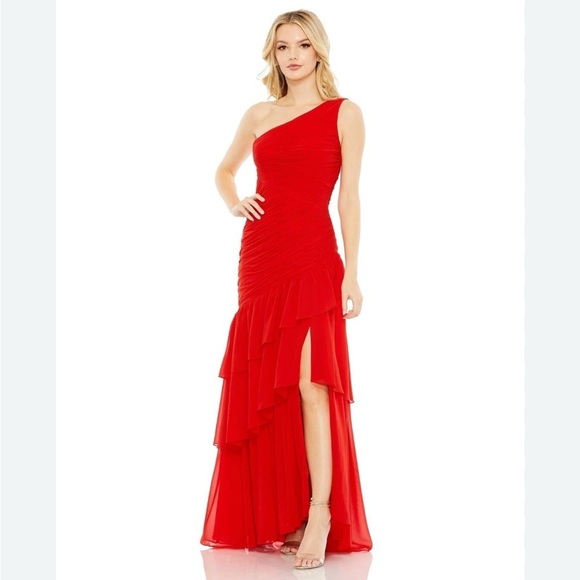 Mac Duggal 55908 Ruffle Skirt One Shoulder Dress Elegant Red size 2. - Picture 1 of 12